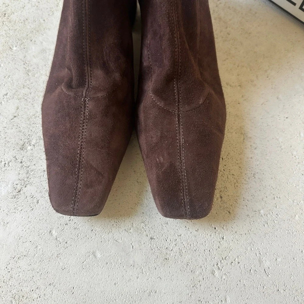 NEW Reformation Raven Knee-High Boots Suede Square Toe Block Heel Side Zip 6